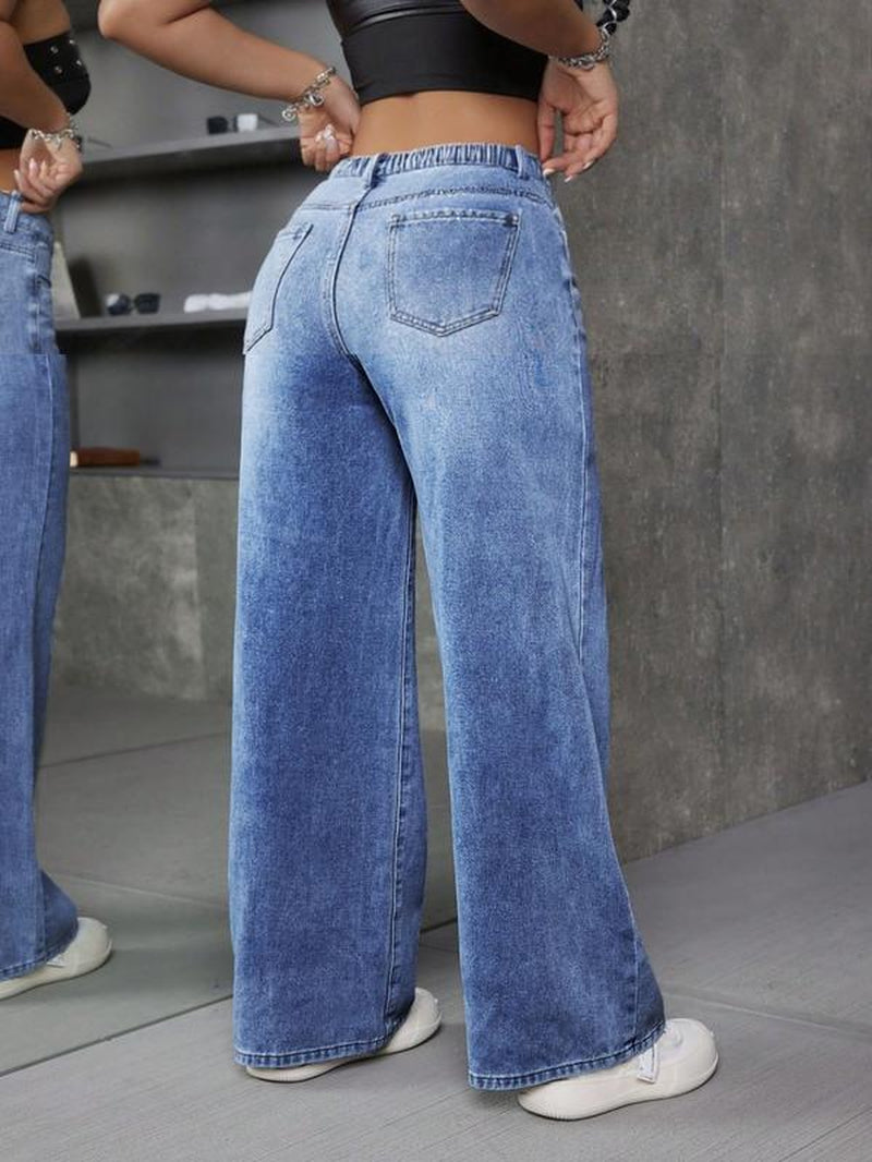 Women'S Wide Leg Jeans, Fashionable Casual Denim Jeans for Daily Wear, Women Trousers for All Seasons