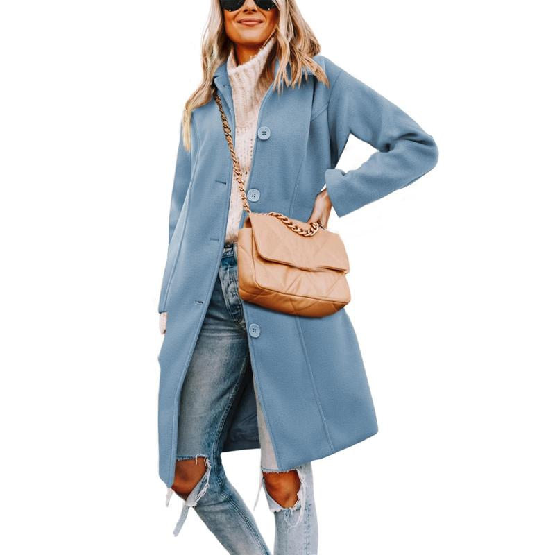 UANEO Womens Winter Wool Coat Notch Lapel Single Breasted Peacoat Casual