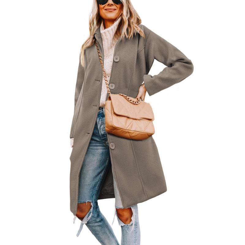 UANEO Womens Winter Wool Coat Notch Lapel Single Breasted Peacoat Casual