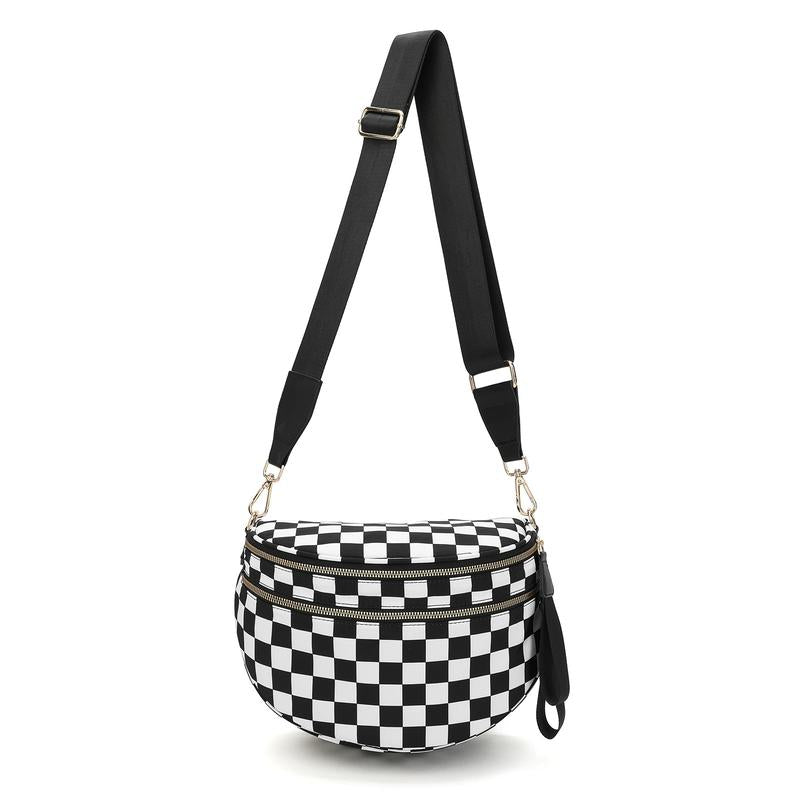 Black and White &Colorful Checkered Nylon Bum Bag - Minimalist Purse Detachable Strap & Coin Pouch - Perfect for Work & Weekend Crossbody Fanny Pack Bumbag Full Size