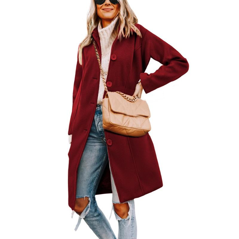 UANEO Womens Winter Wool Coat Notch Lapel Single Breasted Peacoat Casual