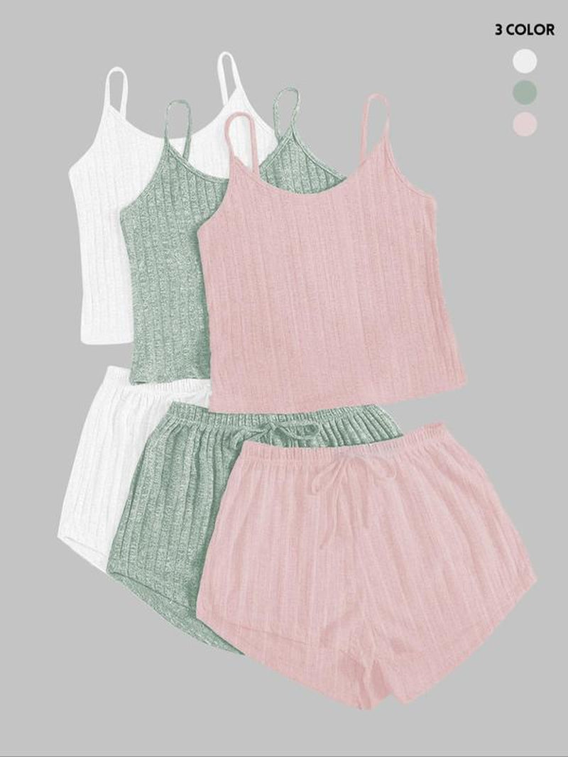 Women'S Plain Crop Cami Top & Tie Front Shorts Vintage Set, Summer Clothes, Casual Fit Spaghetti Strap Camisole & Shorts Set, Back to School Outfits, Women'S Clothes, Two Piece Set Women, Summer 2 Piece Set, Womenswear