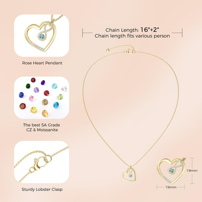 Birthstone Heart Pendant Cubic Zirconia Necklace 18K Gold Plated VVS1 Clarity D Color 3EX Cut