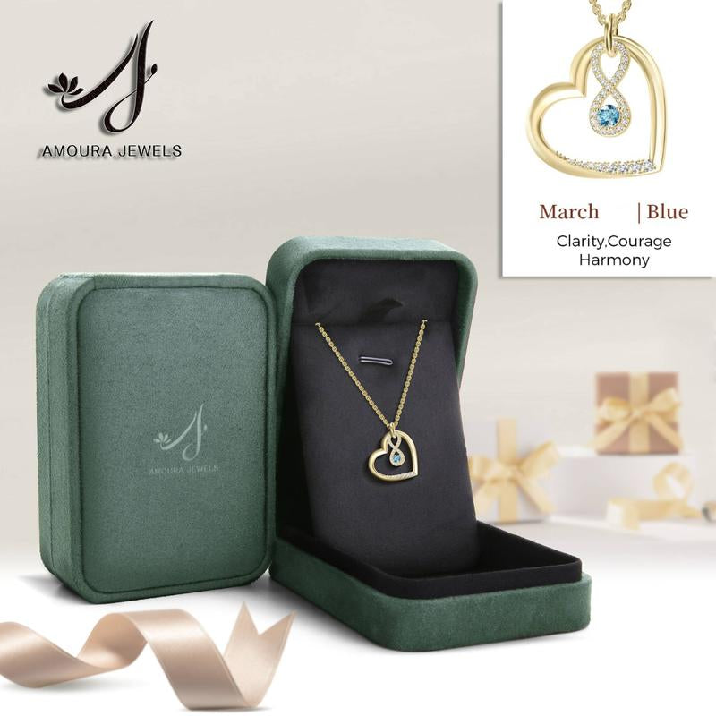 Birthstone Heart Pendant Cubic Zirconia Necklace 18K Gold Plated VVS1 Clarity D Color 3EX Cut