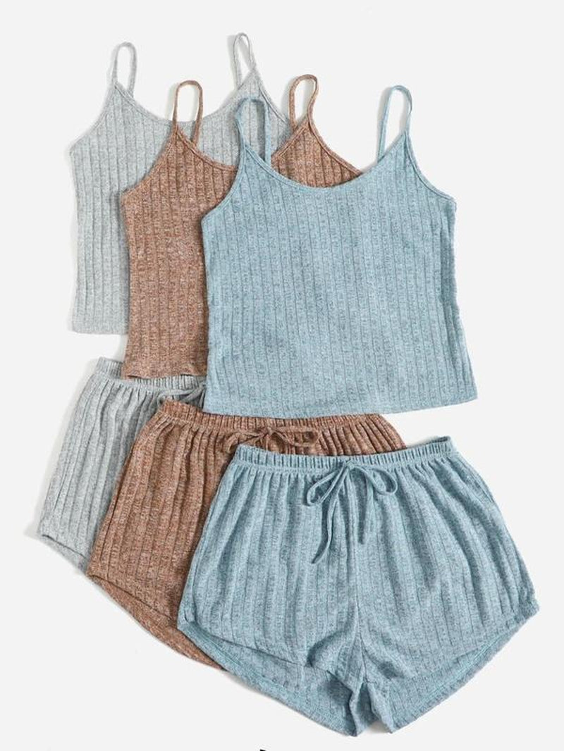 Women'S Plain Crop Cami Top & Tie Front Shorts Vintage Set, Summer Clothes, Casual Fit Spaghetti Strap Camisole & Shorts Set, Back to School Outfits, Women'S Clothes, Two Piece Set Women, Summer 2 Piece Set, Womenswear