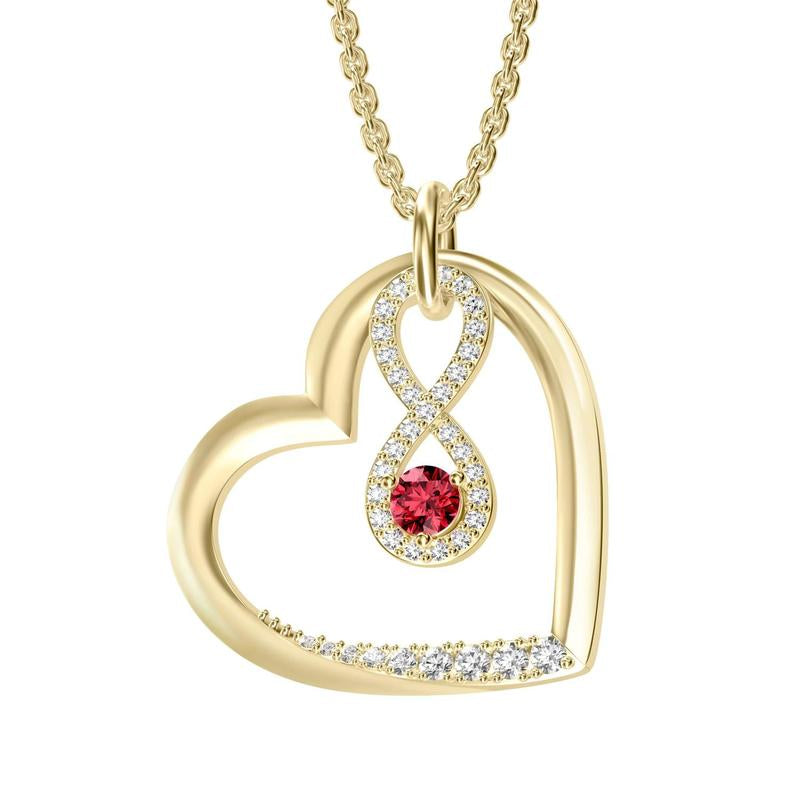 Birthstone Heart Pendant Cubic Zirconia Necklace 18K Gold Plated VVS1 Clarity D Color 3EX Cut