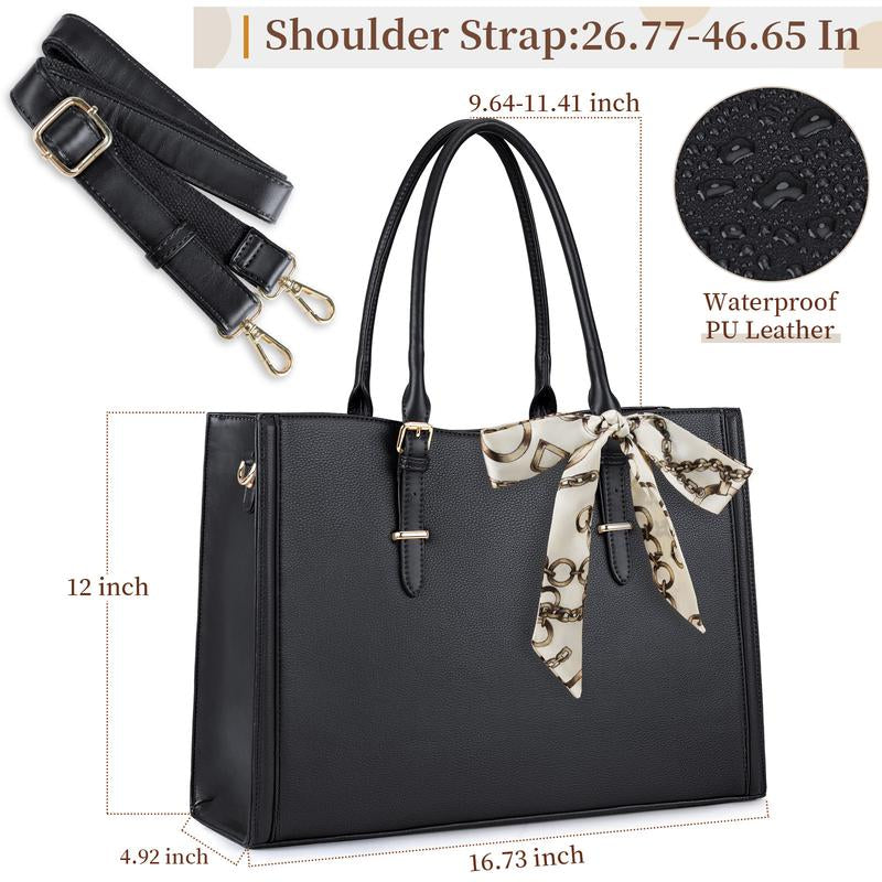 Laptop Bag for Women 15.6 Inch Waterproof Tote Large Leather Work Bag Computer Briefcase School Bag Office Professional Large Capacity Handbag Shoulder Bag