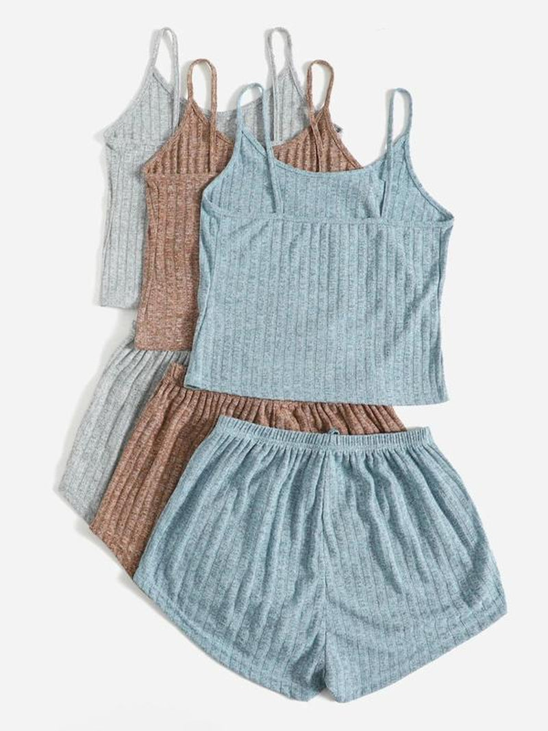 Women'S Plain Crop Cami Top & Tie Front Shorts Vintage Set, Summer Clothes, Casual Fit Spaghetti Strap Camisole & Shorts Set, Back to School Outfits, Women'S Clothes, Two Piece Set Women, Summer 2 Piece Set, Womenswear