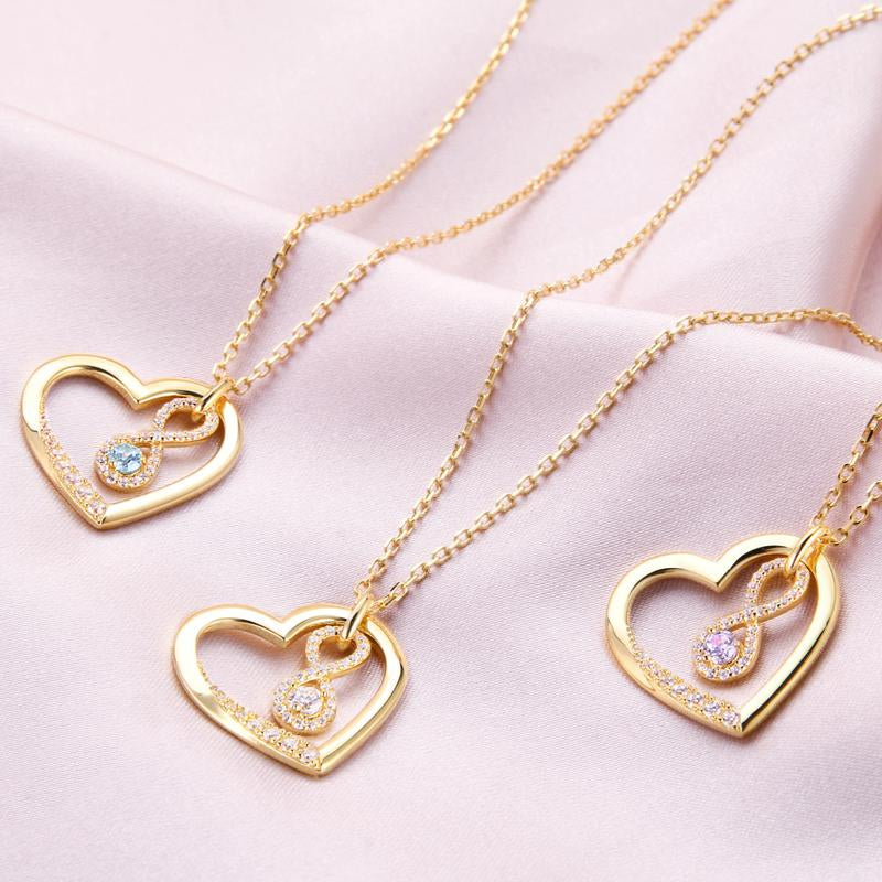 Birthstone Heart Pendant Cubic Zirconia Necklace 18K Gold Plated VVS1 Clarity D Color 3EX Cut