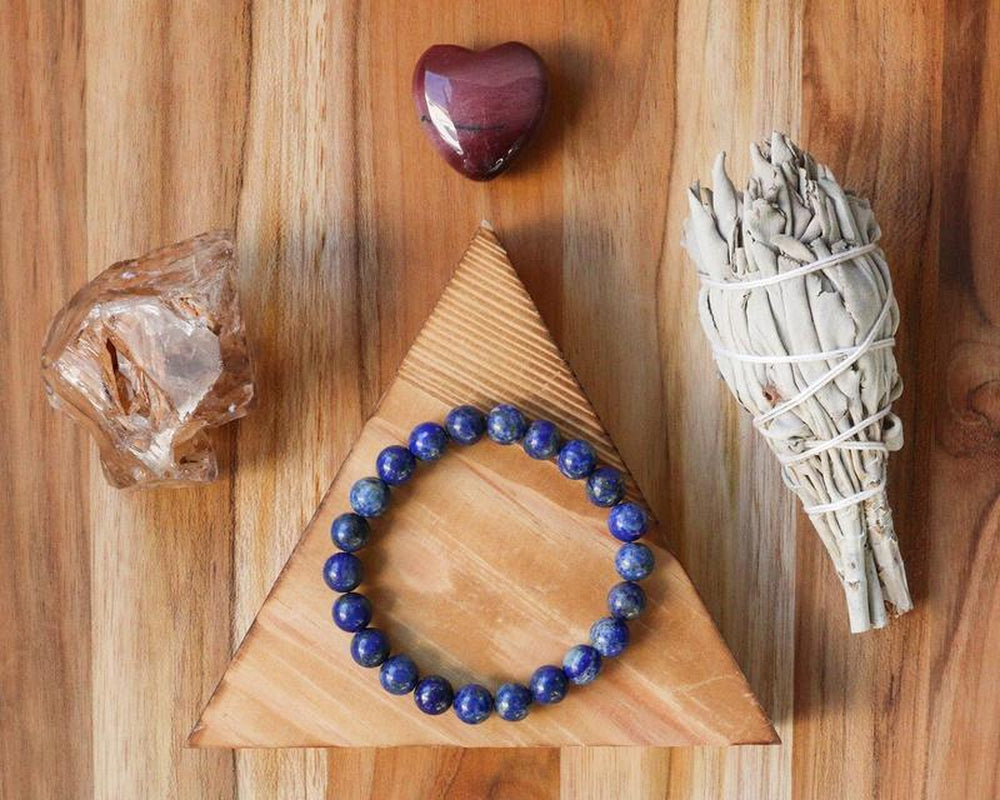 Natural Lapis Lazuli Stone Beaded Bracelet 8Mm Blue Lapis Gemstone Stretch Healing Bracelet Boho Style Friendship Bracelet Valentine'S Day Gift