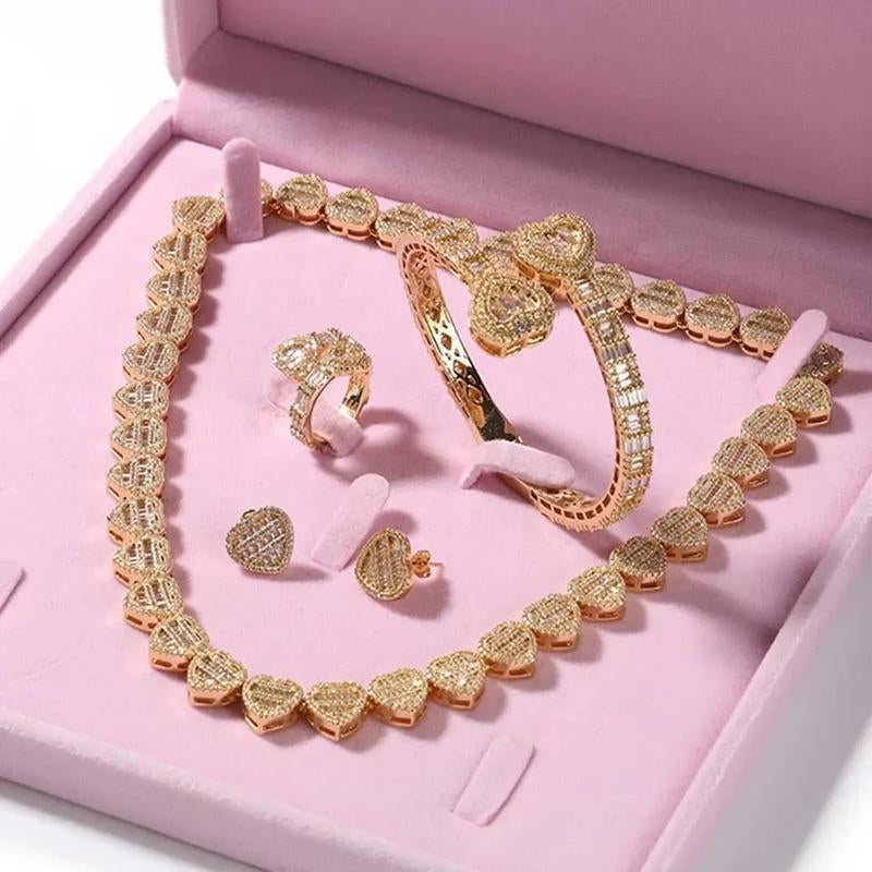4Pc Baguette Set, Womens Jewelry Set, Earrings, Necklace, Bracelet