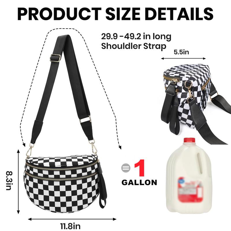 Black and White &Colorful Checkered Nylon Bum Bag - Minimalist Purse Detachable Strap & Coin Pouch - Perfect for Work & Weekend Crossbody Fanny Pack Bumbag Full Size