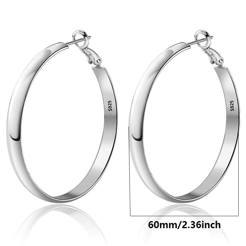 AELNEN 925 Sterling Silver Wide Hoop Earrings for Women - outside Diameter 60Mm, Hypoallergenic, Lightweight, Big Hoop Earrings for Women