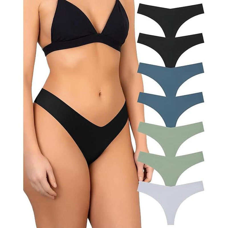 LEVAO 7 Pack Seamless Thong Underwear for Women No Show Breathable Stretch Comfy Soft