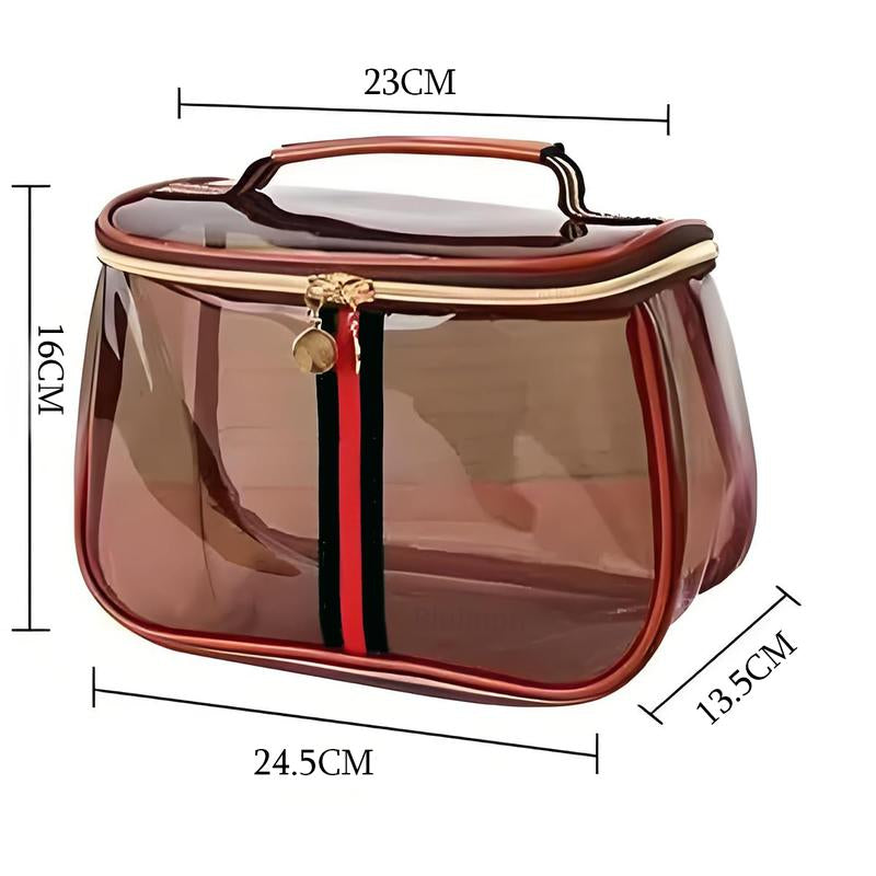 New Retro Vintage Vanity Bag, Vintage Makeup Bag, Ladies Large Capacity Makeup Organizer, Waterproof Transparent with Zipper Toiletry Bag, Women Ladies Travel Storage Case (Transparent Brown)