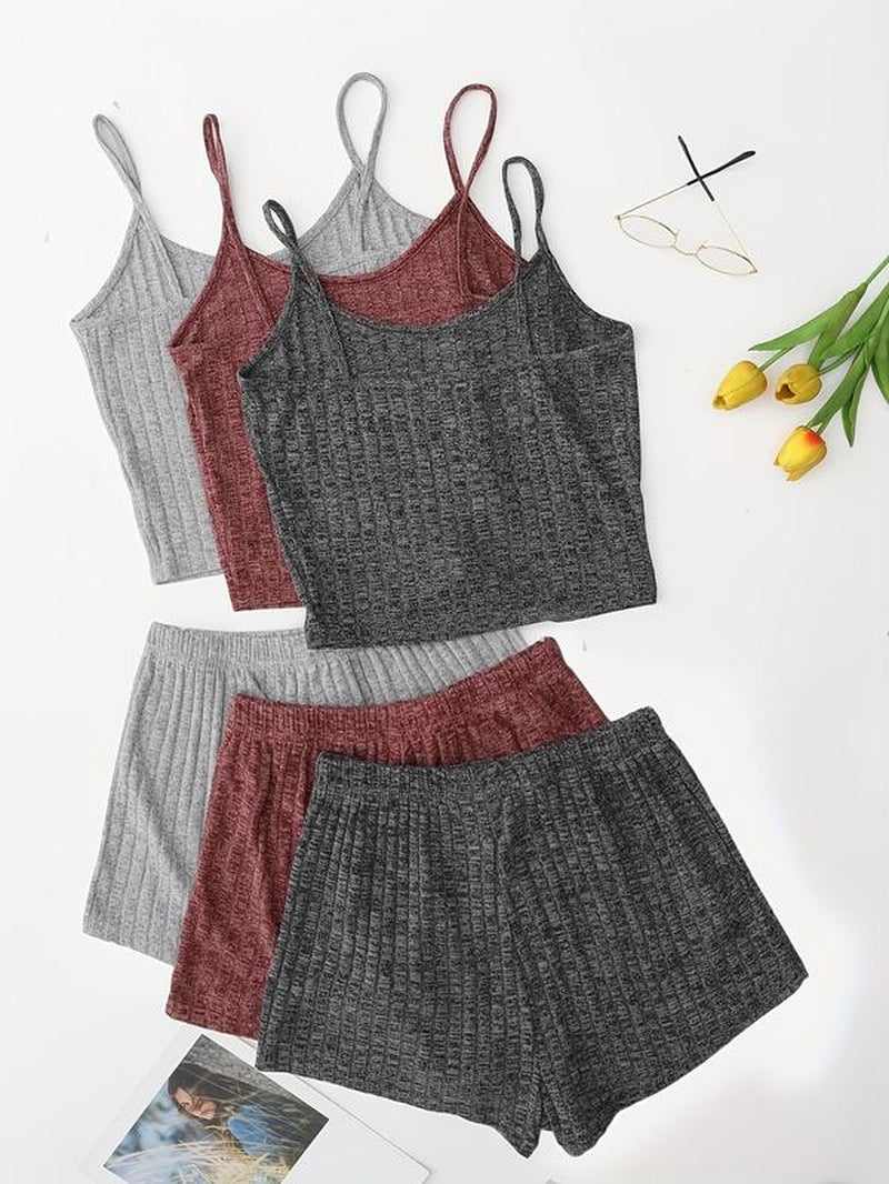Women'S Plain Crop Cami Top & Tie Front Shorts Vintage Set, Summer Clothes, Casual Fit Spaghetti Strap Camisole & Shorts Set, Back to School Outfits, Women'S Clothes, Two Piece Set Women, Summer 2 Piece Set, Womenswear