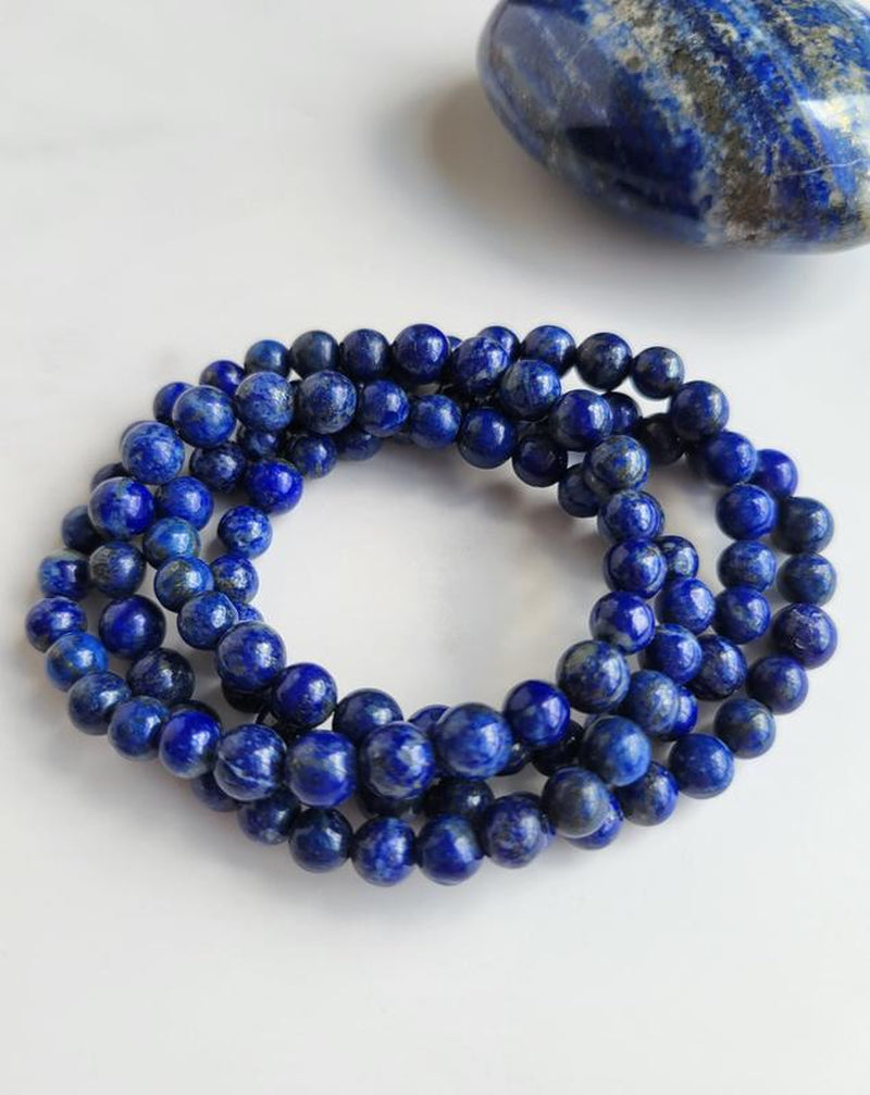 Natural Lapis Lazuli Stone Beaded Bracelet 8Mm Blue Lapis Gemstone Stretch Healing Bracelet Boho Style Friendship Bracelet Valentine'S Day Gift