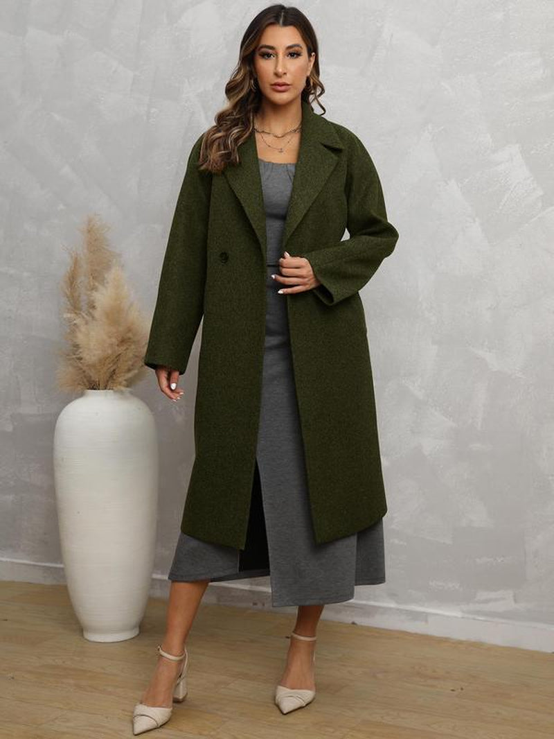 Women'S Plain Button Pocket Lapel Neck Coat without Dress, Casual Loose Solid Color Long Sleeve Outerwear for Fall & Winter, Women'S Clothing