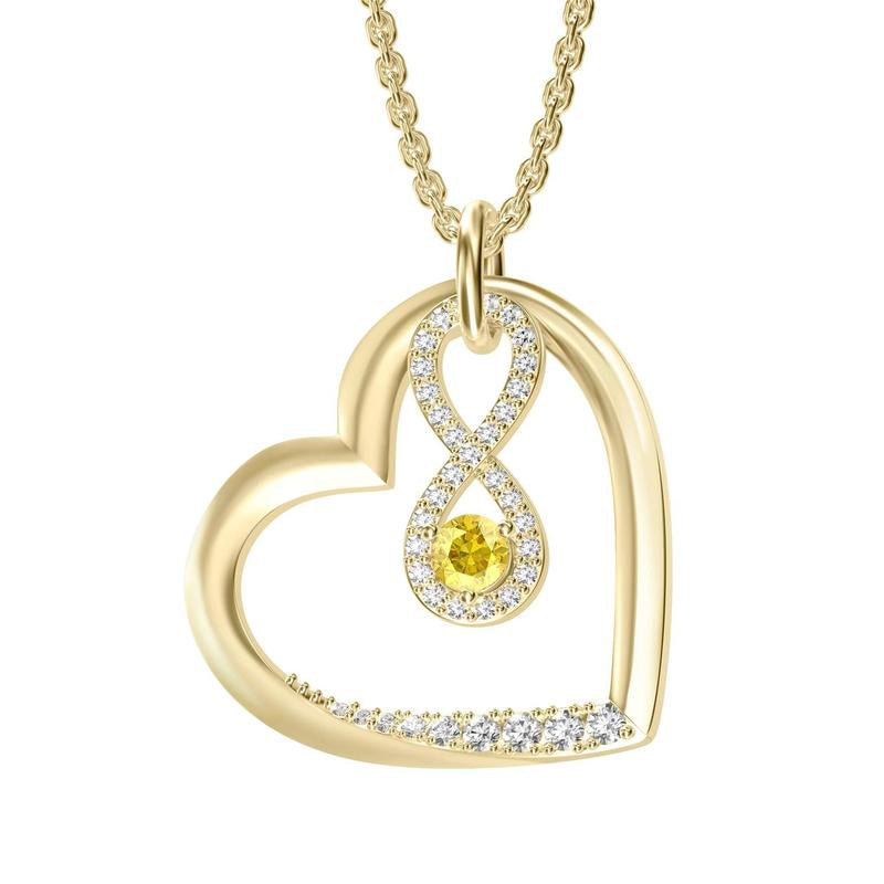 Birthstone Heart Pendant Cubic Zirconia Necklace 18K Gold Plated VVS1 Clarity D Color 3EX Cut