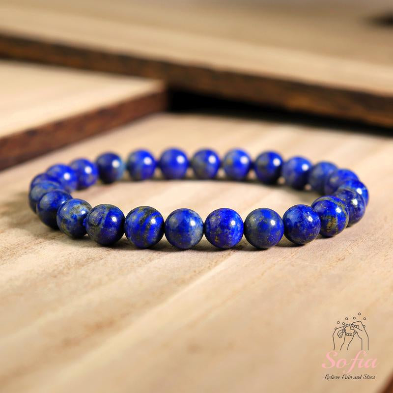 Natural Lapis Lazuli Stone Beaded Bracelet 8Mm Blue Lapis Gemstone Stretch Healing Bracelet Boho Style Friendship Bracelet Valentine'S Day Gift