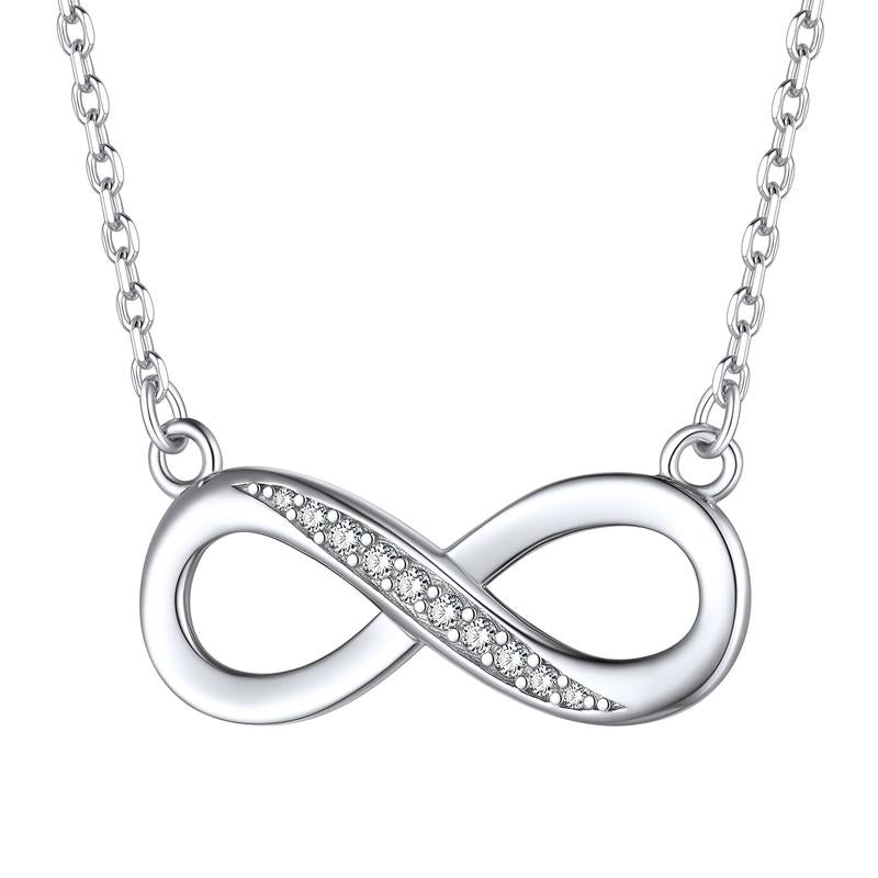 Chicsilver Stackable Dainty Daily Simple Elegant High Polished Infinity Eternal Love 925 Sterling Silver Cubic Zirconia Necklace for Women
